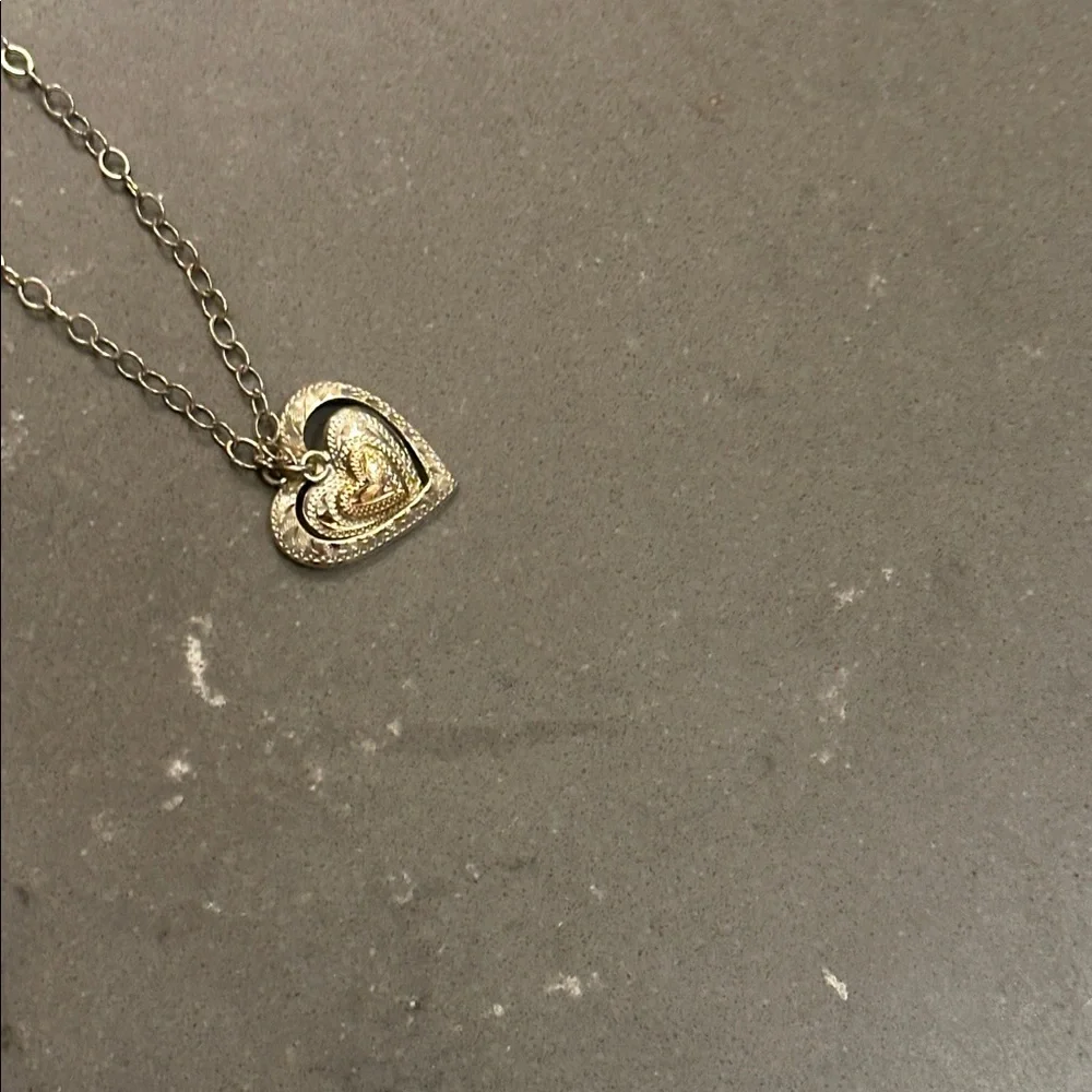 Silver and Gold Heart Pendant Necklace - Picture 1 of 4